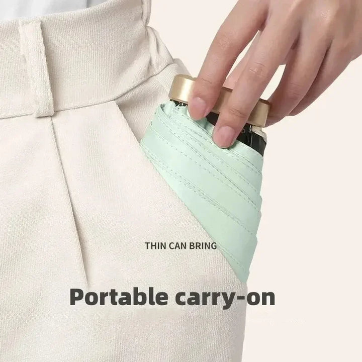 Mini Sun Umbrella Pocket Rain Umbrella - Vinyl Folding UV Protection Parasol Capsule
