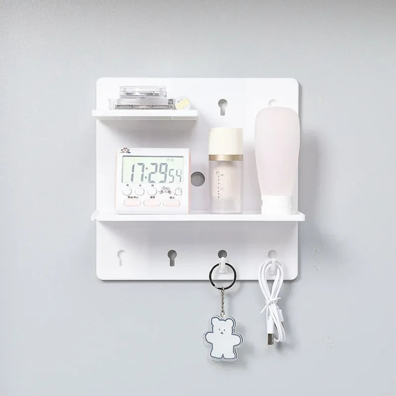 Punch-Free Wall Shelf Organizer with Home Organizers, No Drilling, Kitchen &amp; Bedroom Pegboard Holder