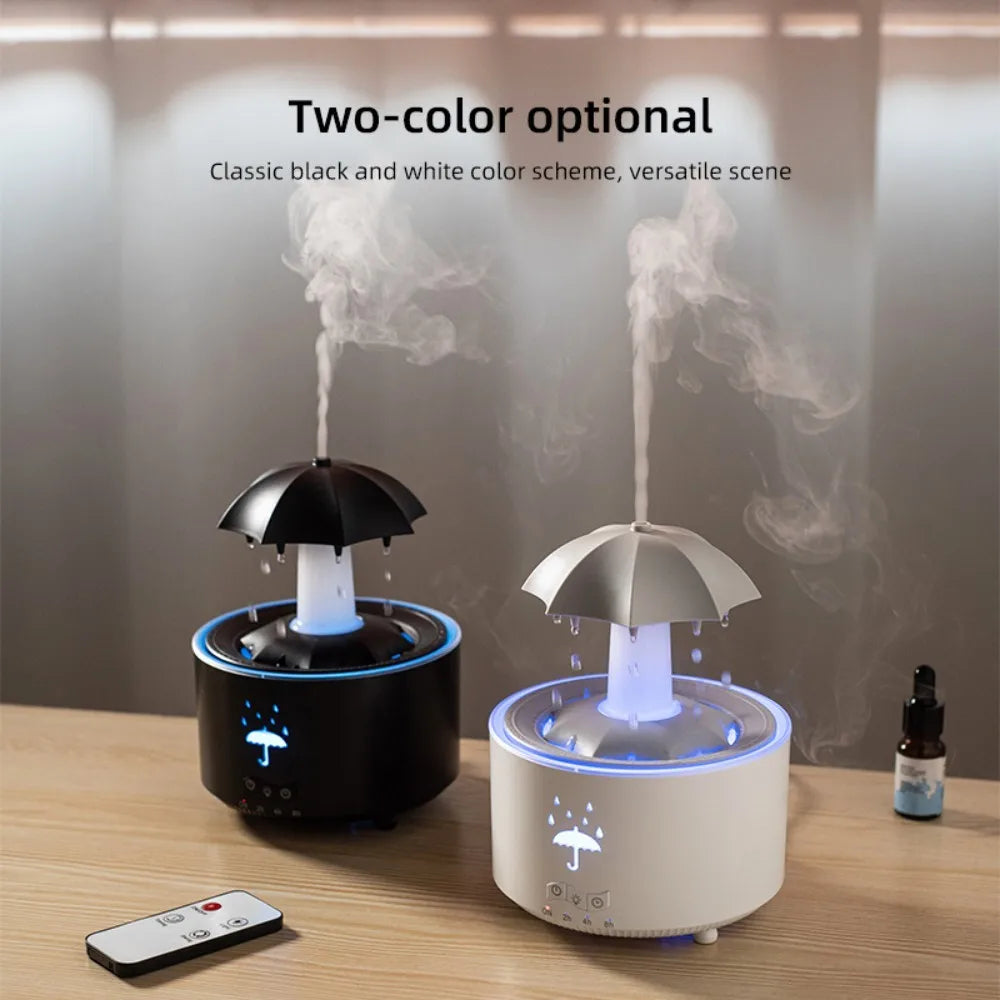 Rotating Umbrella Water Drop Humidifier with Night Lights, Essential Oil Aroma Diffuser for Home, Mute Spray, 300ML Capacity