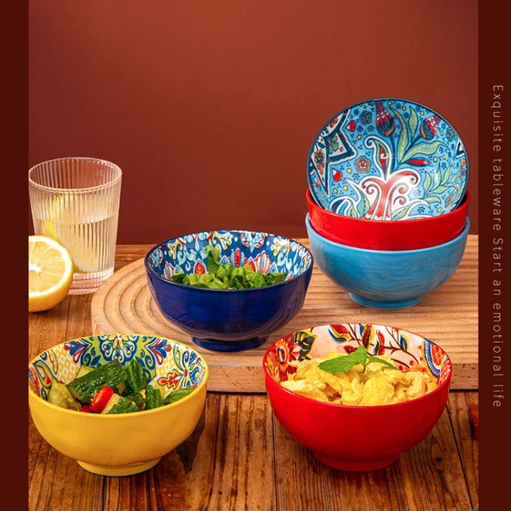 Bohemian Ceramic Rice Bowl Retro Noodle Bowl Kitchen Gift