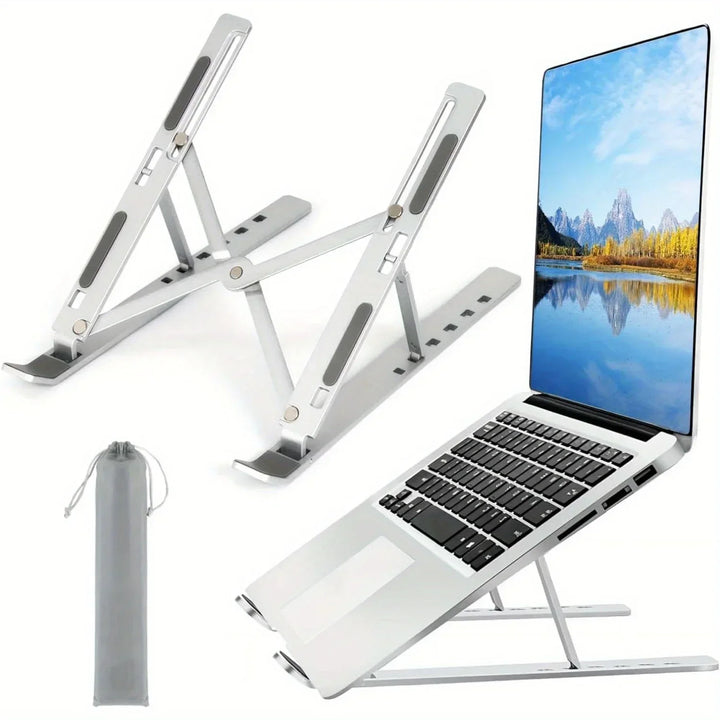 Portable Adjustable Aluminum Laptop Stand with Accessories - 6-Level Height, Anti-Slip Design, Enhanced Ventilation for 8-16" Laptops