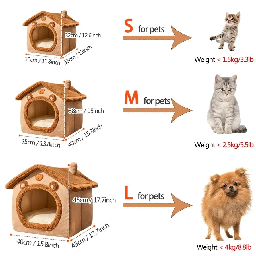 Foldable Pet House Removable Washable Cat House for Small Pets