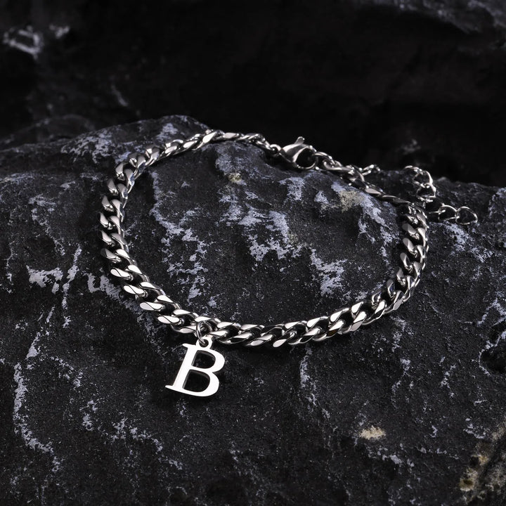 Initials Cuban Link Bracelet Stainless Steel Adjustable