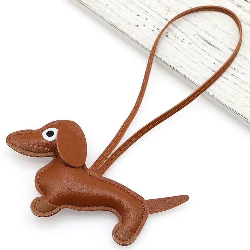 Dachshund Pu Leather Bag Charm Baseball Keychain Gift