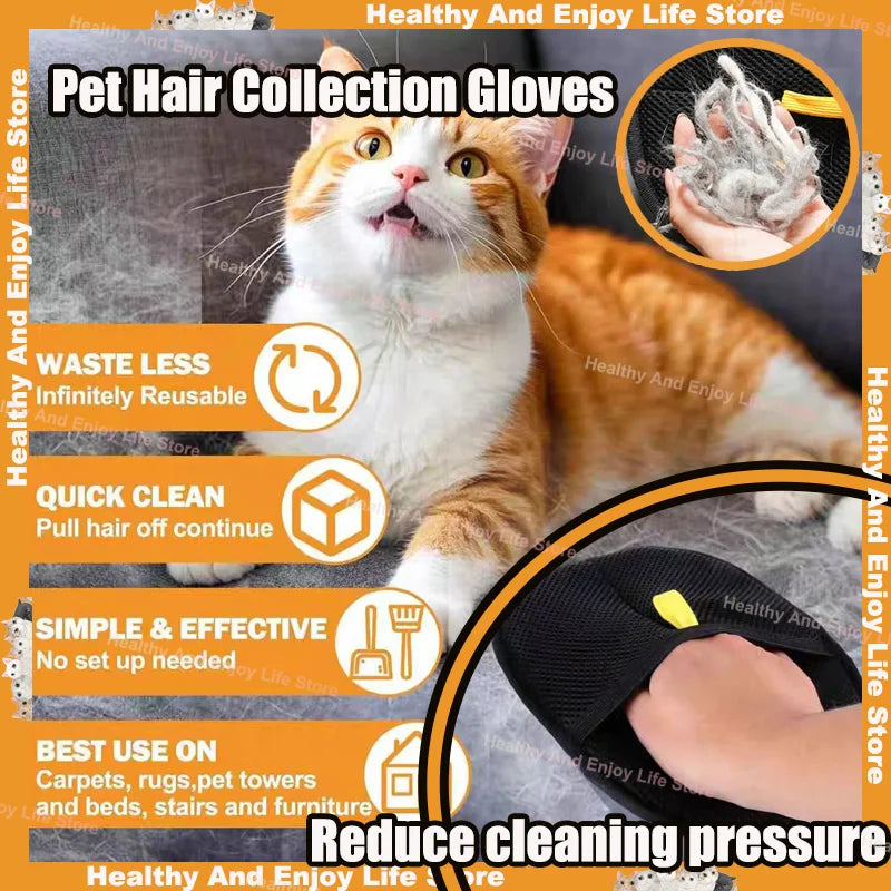 Double-Sided Pet Grooming Glove – Removes Hair from Furniture and Coat, Cats and Dogs