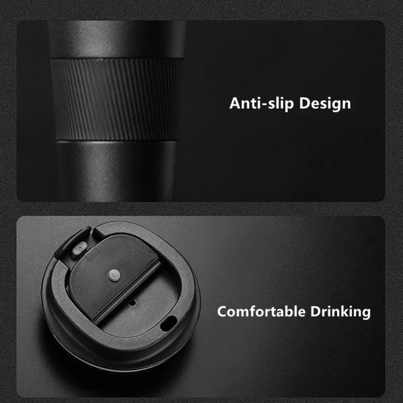 510ml Double Stainless Steel Coffee Thermos Mug - Leak-Proof Travel Flask, Non-Slip Insulated Water Bottle, BPA Free