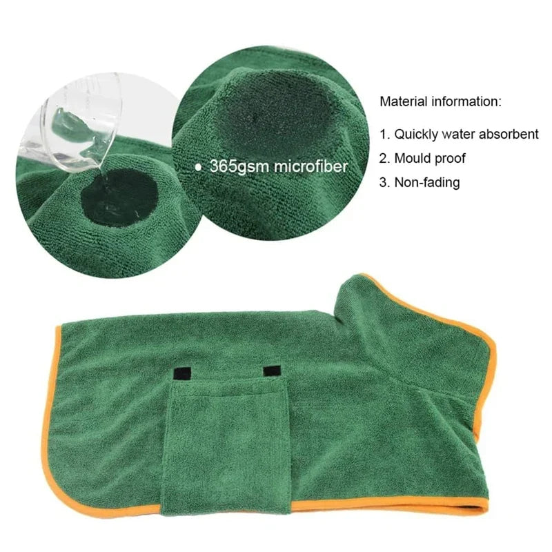 Microfiber Dog Bathrobe Towel - Adjustable Absorbent Coat for Cats &amp; Dogs, Pet Grooming Care