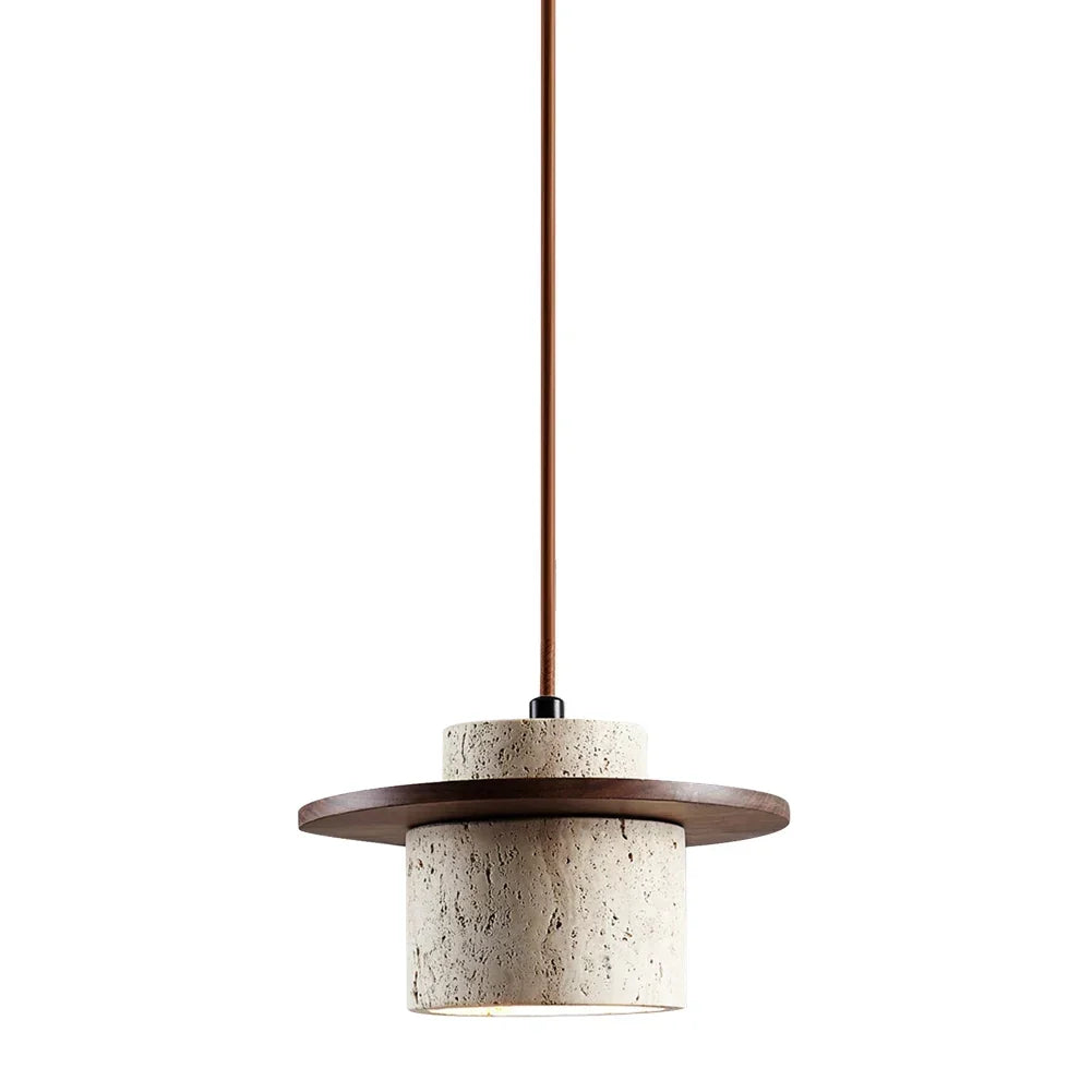 Japandi Japanese Pendant Light Wood And Travertine Bedside Lamp