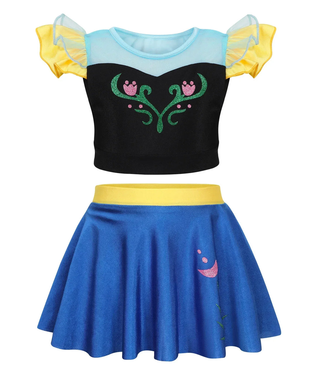 Quick-Dry Girls Two-Piece Swimsuit – Durable Princess Print, Cotton-Poly, For Beach and Pool