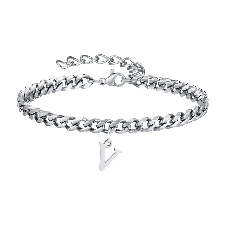 Initials Cuban Link Bracelet Stainless Steel Adjustable