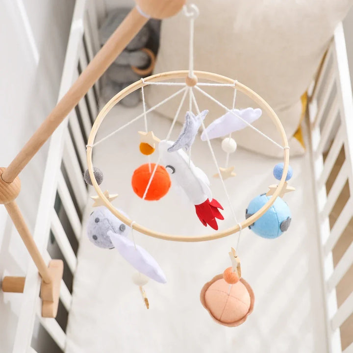 Wooden Rocket Crib Mobile Newborn Sensory Toys Soothing