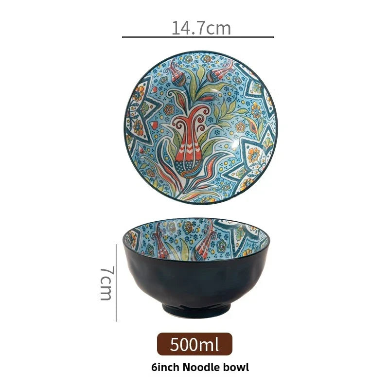Bohemian Ceramic Rice Bowl Retro Noodle Bowl Kitchen Gift