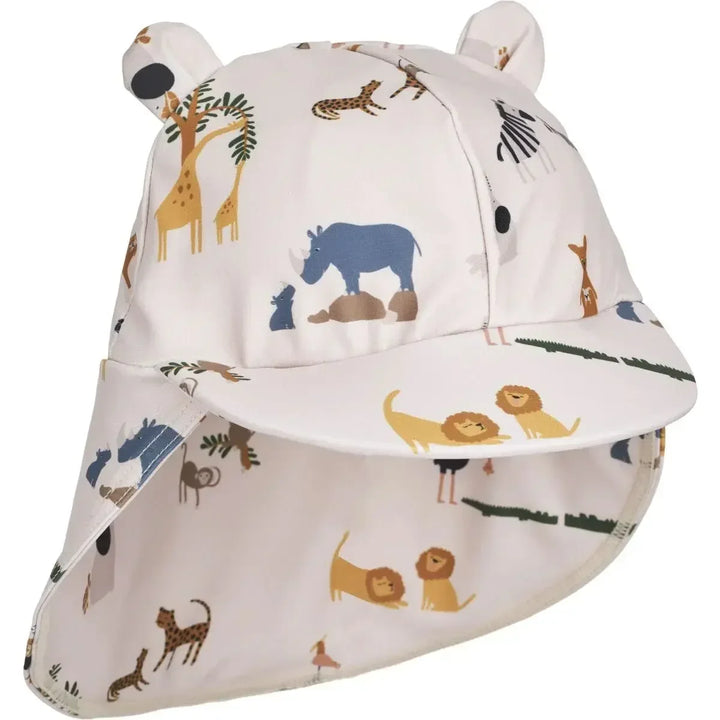 Quick-dry Kids’ Swimwear Set – Rash Guard &amp; Hat, Nylon, Cartoon Seagull Star Print, Beach Holidays