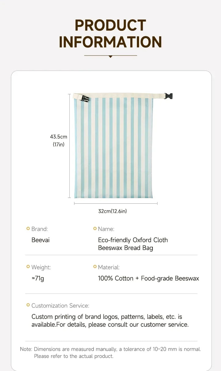 Beeswax Bread Bags 2-Pack Oxford Cloth – Eco-Friendly Reusable Food Storage Fermentation Bags 2026