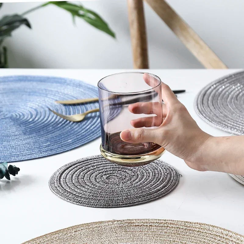 6pcs Round Woven Ramie Placemats - Non-Slip Table Mats for Dining, Kitchen &amp; Cafe Use
