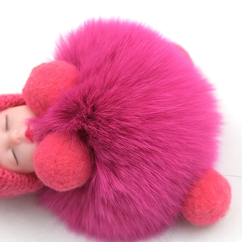 Pompom Sleeping Baby Keychain Plush Bag Charm Cute Gift