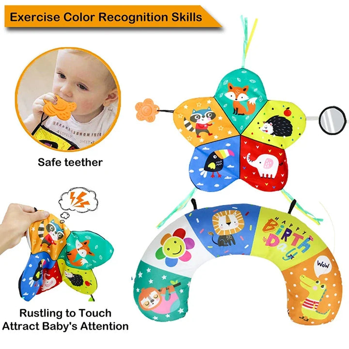 High Contrast Baby Tummy Time Pillow with Mirror, Teething Toy, and Crinkle Paper for Infants 0-6 Months