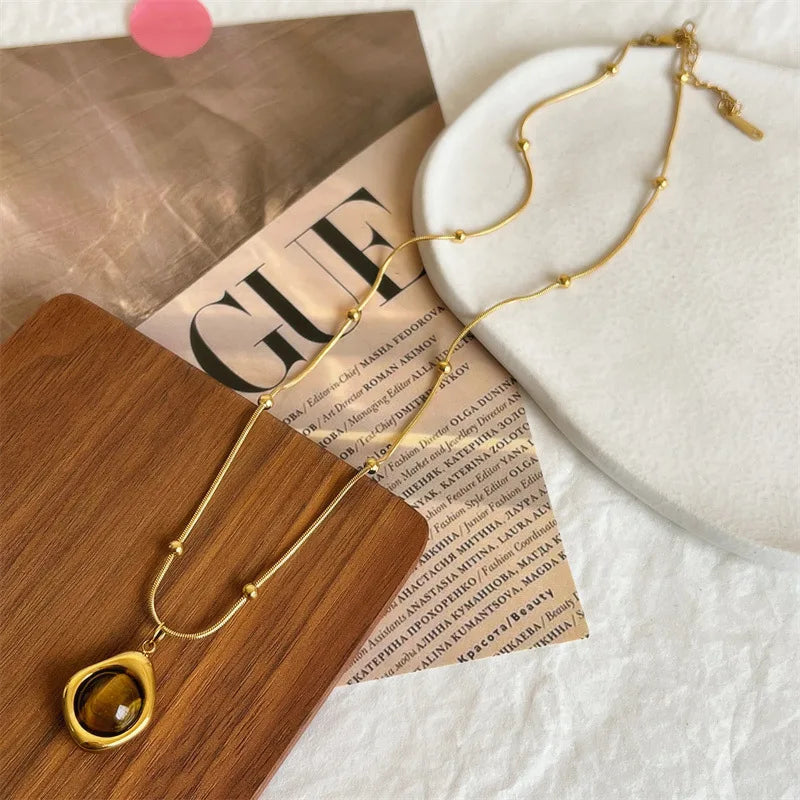 Layered Gold Tone Necklace Set With Resin Stone Pendants Boho Statement jewelry Gift Idea Fall 2026