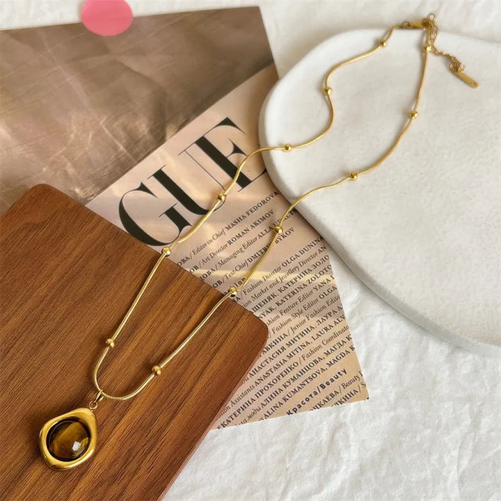 Layered Gold Tone Necklace Set With Resin Stone Pendants Boho Statement jewelry Gift Idea Fall 2026