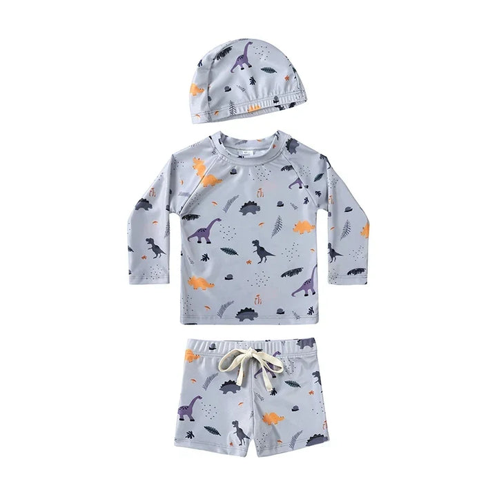 Quick-dry Unisex Baby Swimwear 2-Piece Set – Long-Sleeve Rash Guard Top, Shorts, Polyester, Summer Beachwear