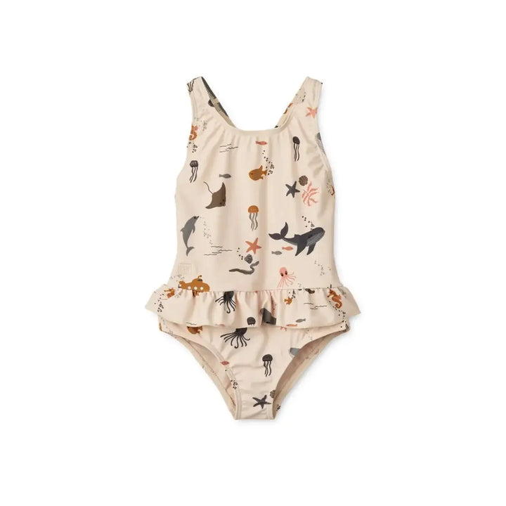 Quick-dry Kids’ Swimwear Set – Rash Guard &amp; Hat, Nylon, Cartoon Seagull Star Print, Beach Holidays