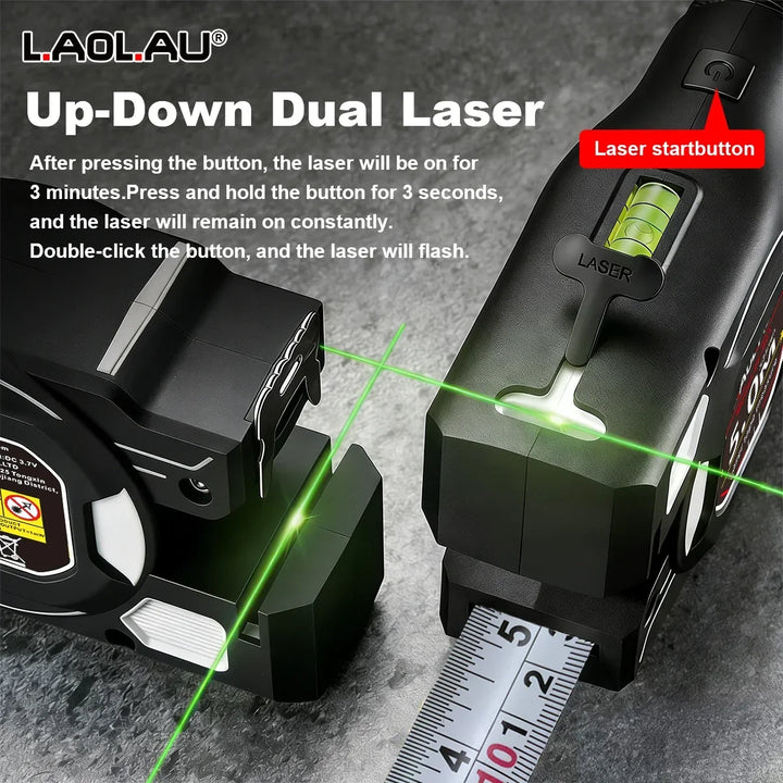 LAOLAU 2-in-1 Laser Tape Measure 5M/16FT – Type-C Rechargeable Class II Laser Auto-Lock Tool 2026
