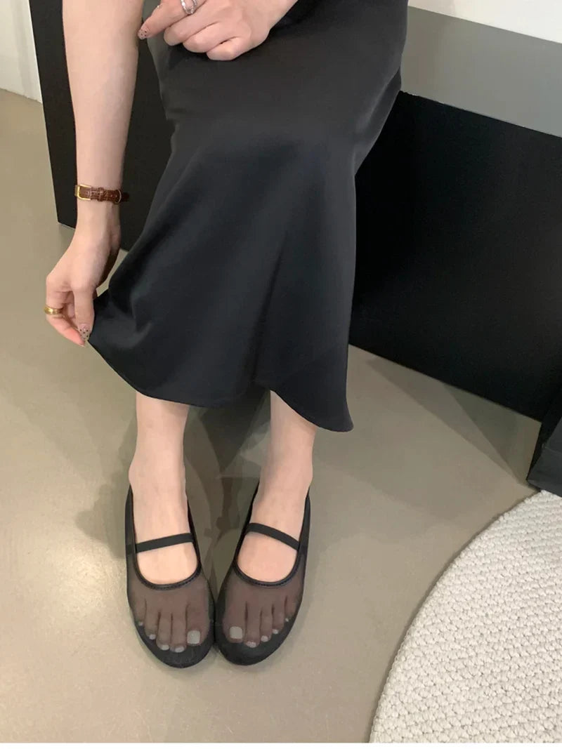 Lightweight Women’s Mary Jane Flats - Shallow Mesh, Casual