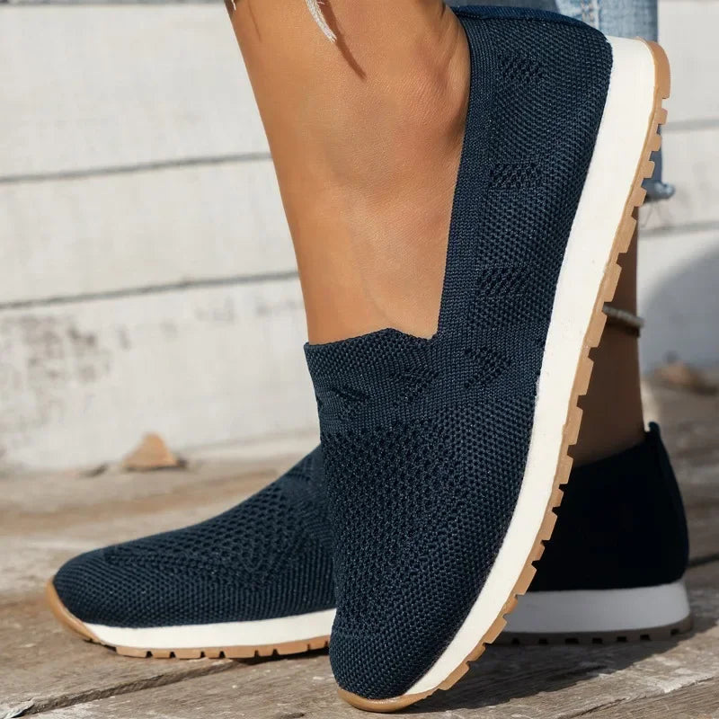 Solid color Casual Flats Slip-On Mesh Breathable Round Toe Shoes Women&