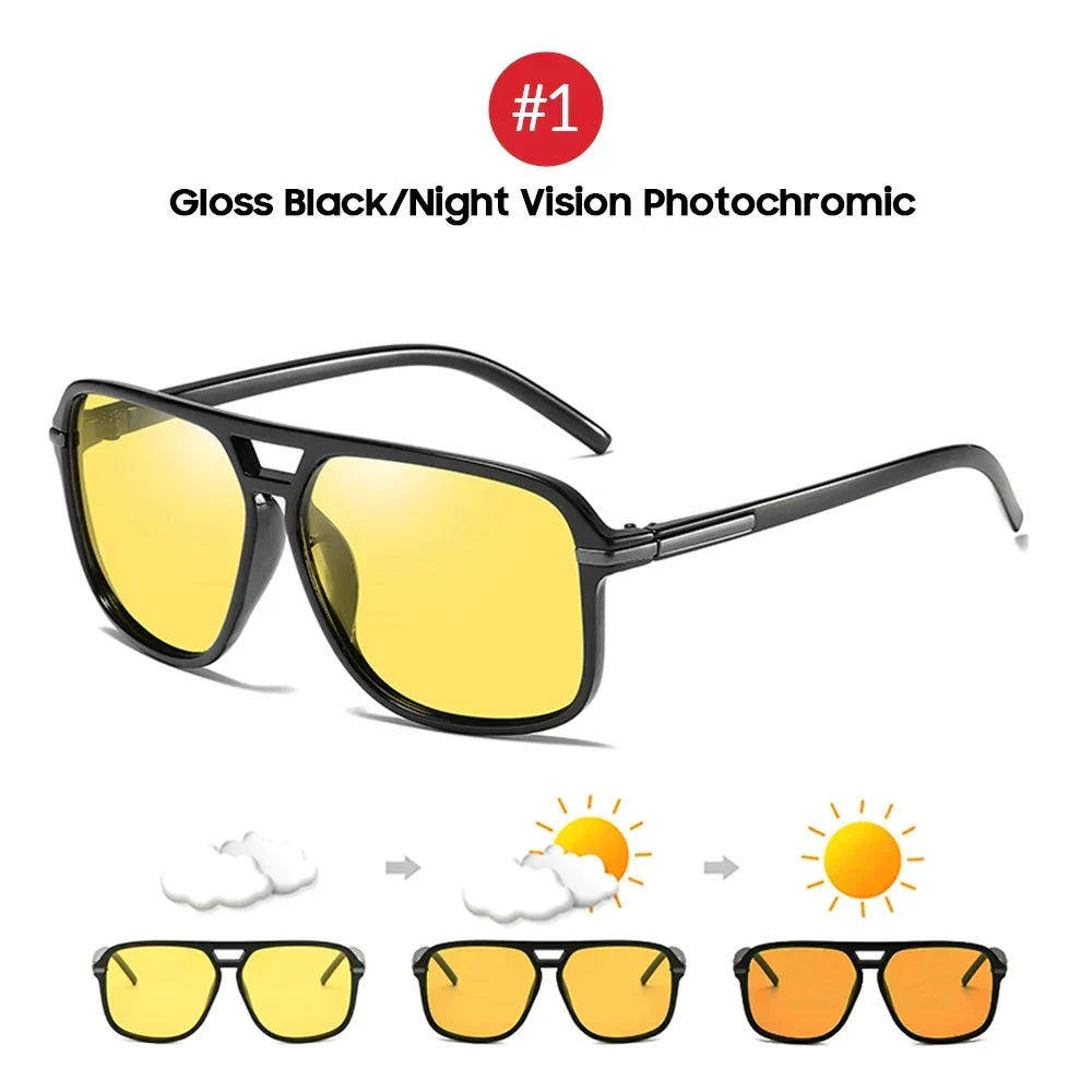 Polarized Night Vision Sunglasses Oversized Square Photochromic Lenses For Day To Night Driving Fall 2025 Trend
