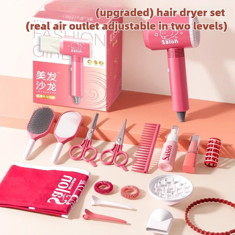 Kids Hair Salon Set Pink Pretend Play Styling Kit With Hair Dryer And Accessories Fall 2025 Gift