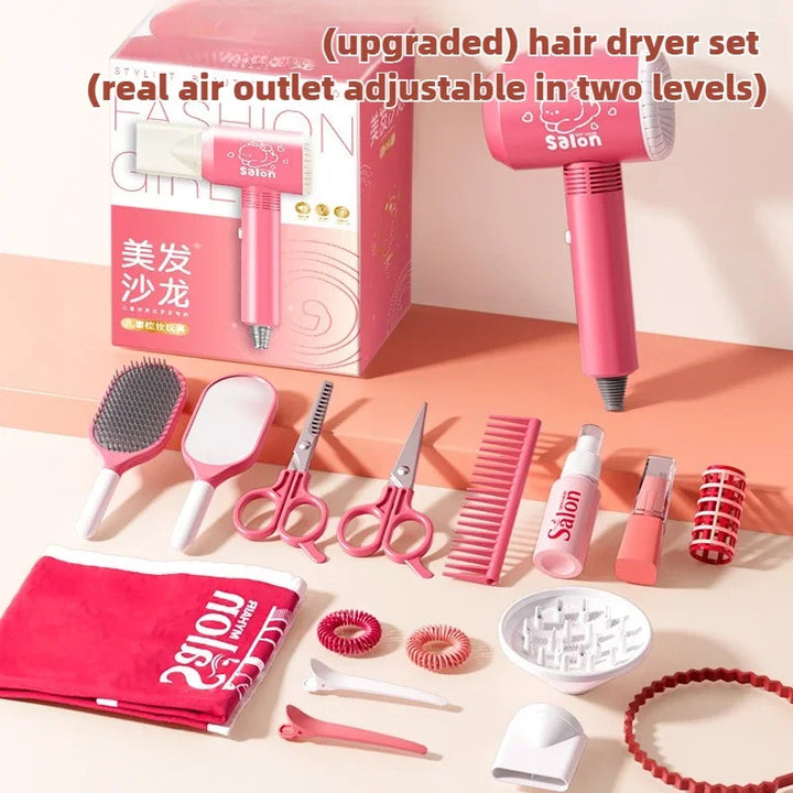 Kids Hair Salon Set Pink Pretend Play Styling Kit With Hair Dryer And Accessories Fall 2025 Gift