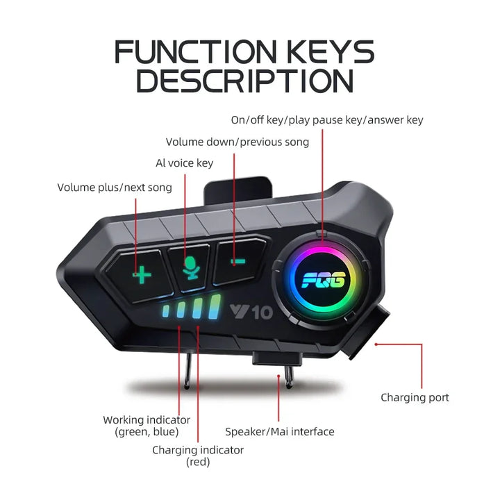 Bluetooth 5.3 Motorcycle Helmet Headset Y10 – Waterproof Hands-Free Call Music Speaker Universal Fit 2026