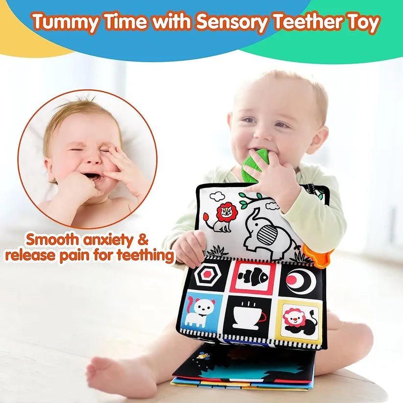Black and White Tummy Time Mirror Toy for Infants, Sensory Development Crinkle Cloth, Best Newborn Tummy Time Toy, Montessori Inspired