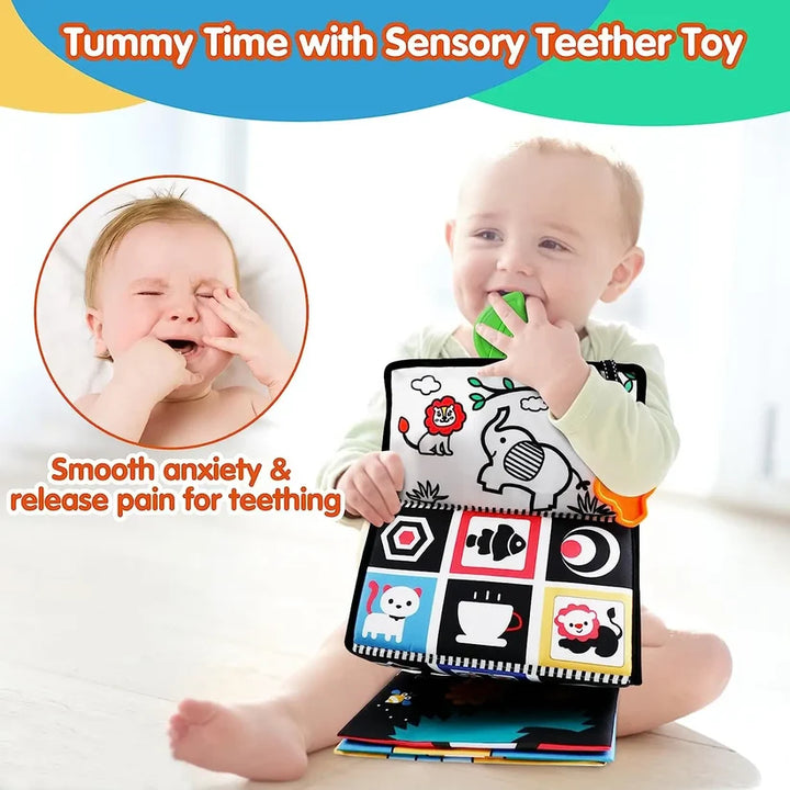 Black and White Tummy Time Mirror Toy for Infants, Sensory Development Crinkle Cloth, Best Newborn Tummy Time Toy, Montessori Inspired