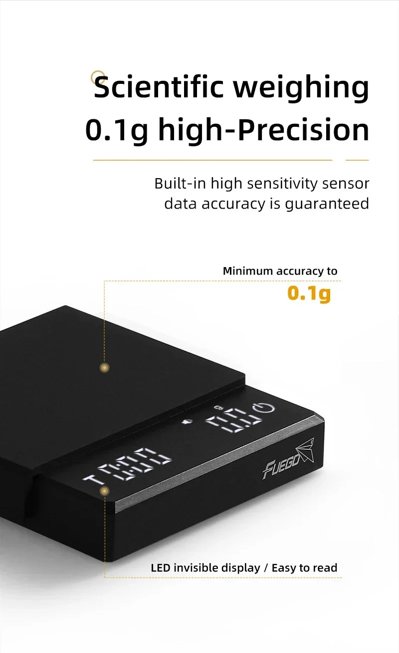 Coffee Scale Rechargeable Digital 0.1g Precision With Timer