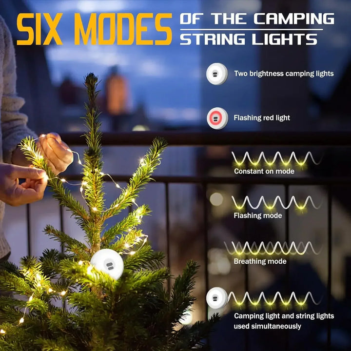 2-in-1 LED Reel Camping String Light – USB Rechargeable Portable Atmosphere Lantern Garden Tent Decor 2026
