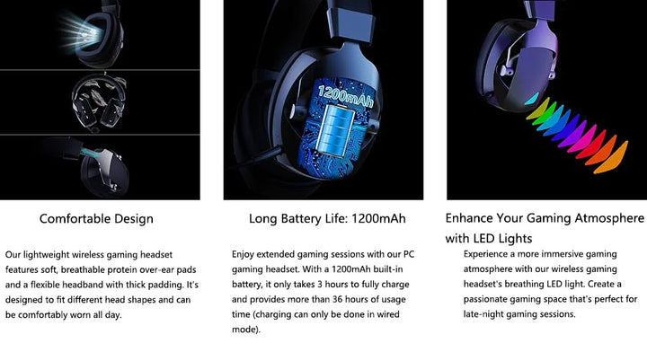 Wireless Gaming Headset Detachable Mic Multi Mode Comfort