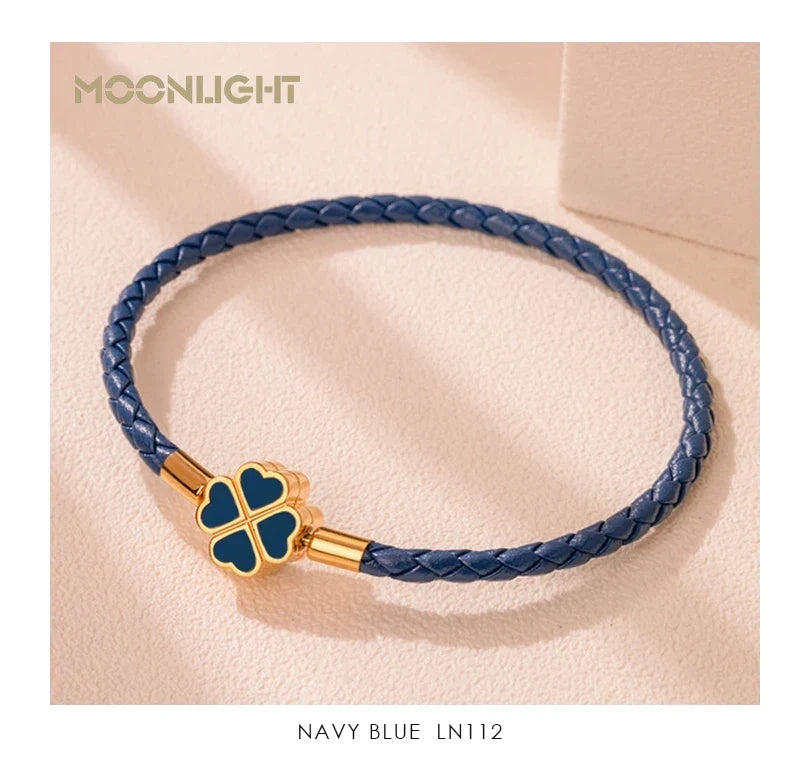 Four Leaf Clover Braided Leather Lucky Bracelet Gift