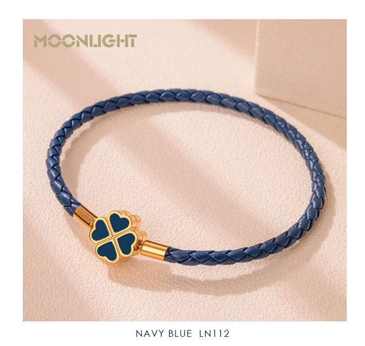 Four Leaf Clover Braided Leather Lucky Bracelet Gift