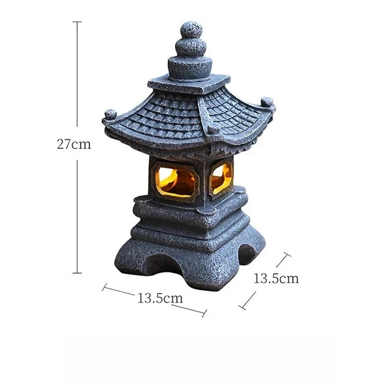 Solar Lantern Resin Stone Pagoda Garden Ornament Zen Chinese Style Outdoor Light Fall 2026 Eco Friendly Decor
