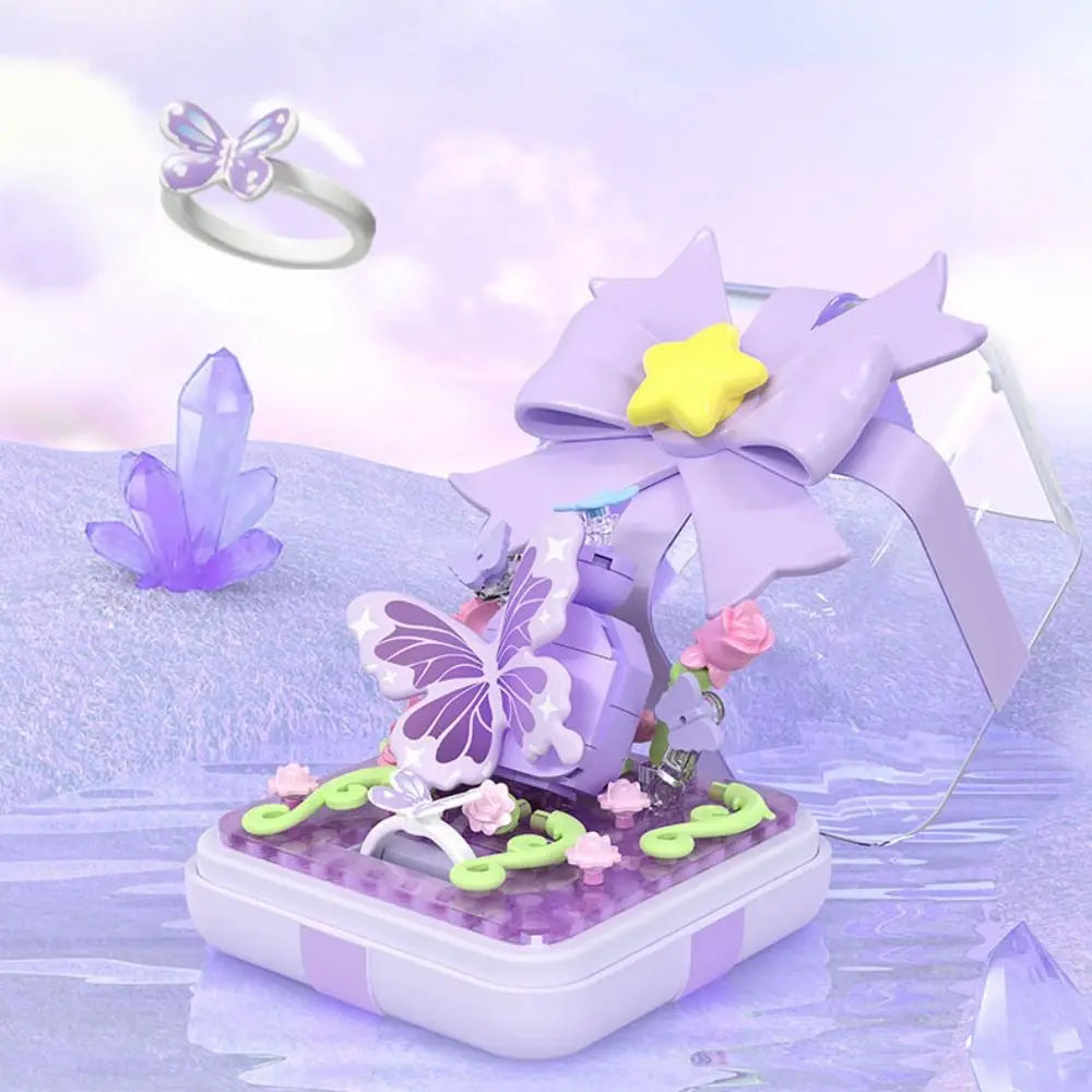 Plastic Building Block Flower Ring Box - DIY Decoration for Kids, Safe ABS Material