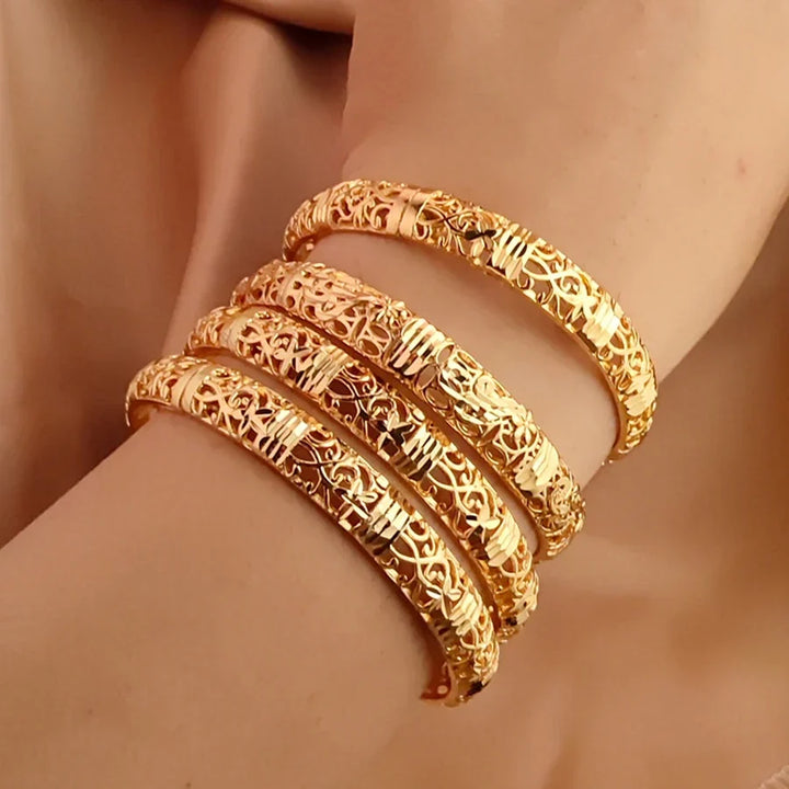 Gold color Bangle Openwork Wedding Bracelet Dubai Style