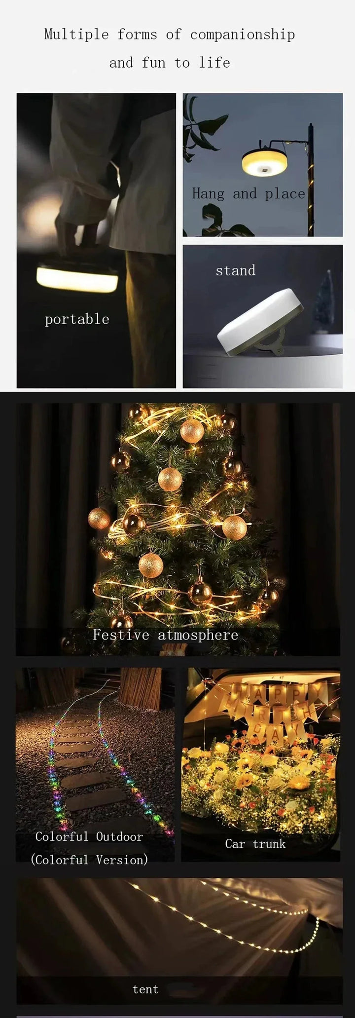 2-in-1 LED Reel Camping String Light – USB Rechargeable Portable Atmosphere Lantern Garden Tent Decor 2026