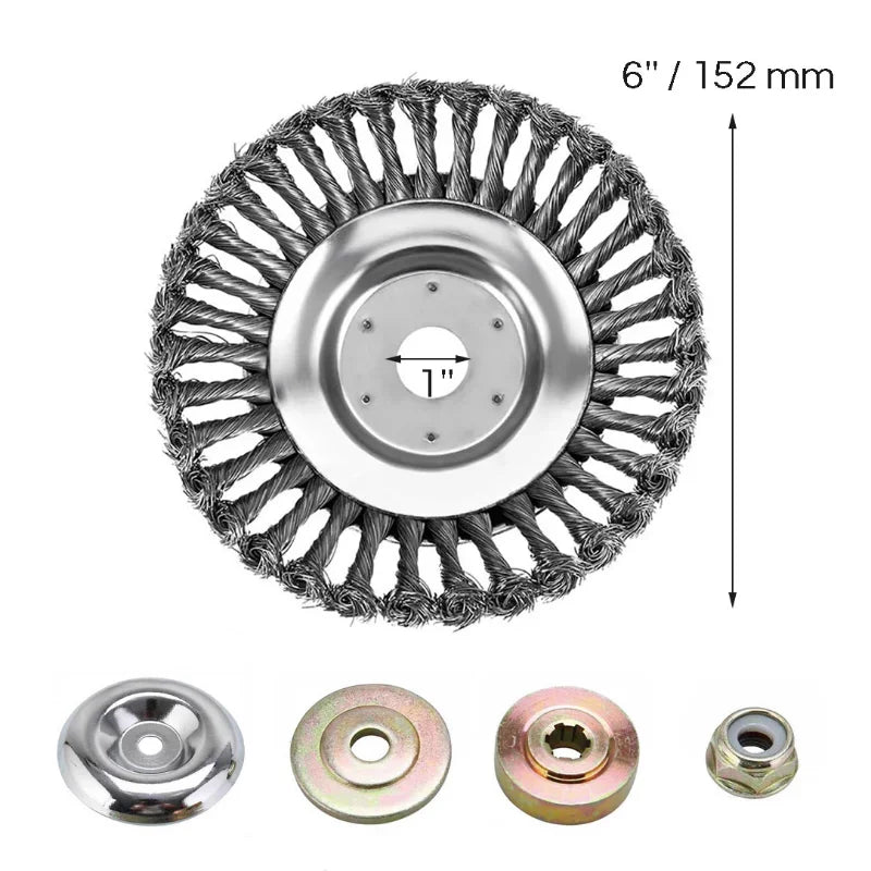 Universal Steel Wire Brush Trimmer Head - 6/8inch Garden Tool for Grass &amp; Lawn Care