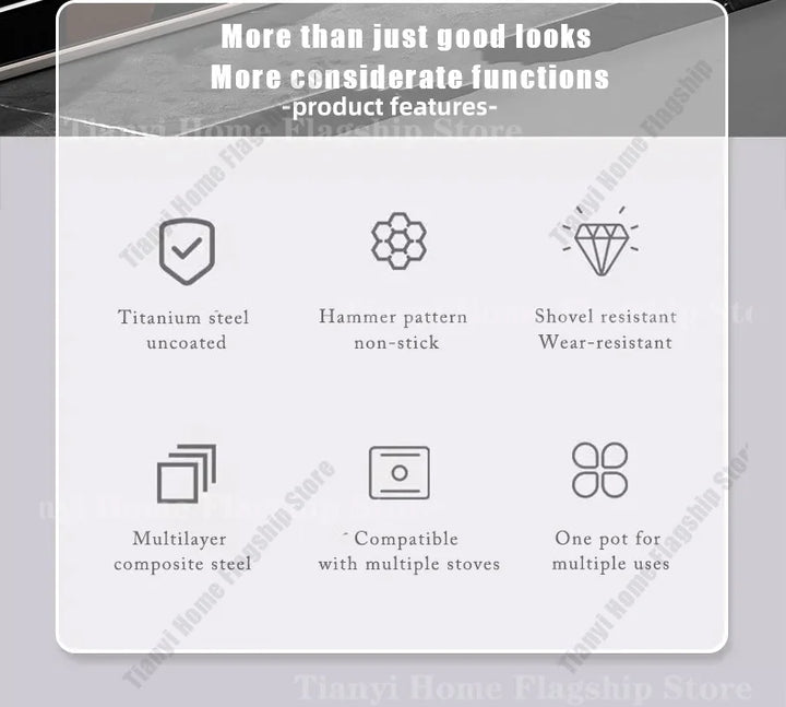Titanium-Coated Stainless Steel Non-Stick Wok Pan – Gas and Induction Compatible Kitchen Cookware