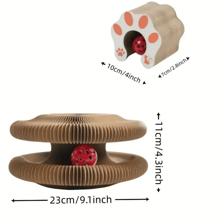 Foldable cardboard cat scratcher with catnip and bell – multi-level kitten claw toy 2026
