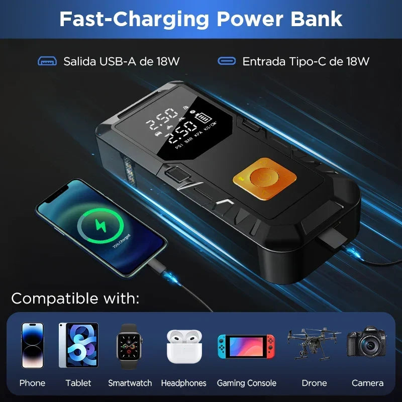 Car Jump Starter 4-In-1 Portable Power Bank Air Compressor Fast-Charging 12V Emergency Starter Fall 2025 Gift