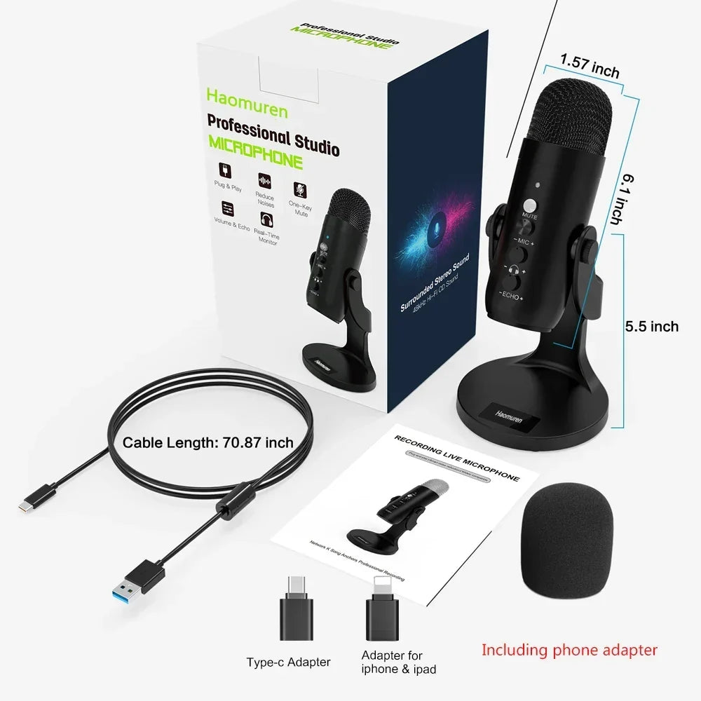 USB Condenser Microphone Desktop Mic For Streaming Podcast
