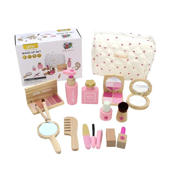 Wooden Makeup Set For Kids Pretend Play Cosmetic Kit Back To School 2025 Gift Safe Non Toxic