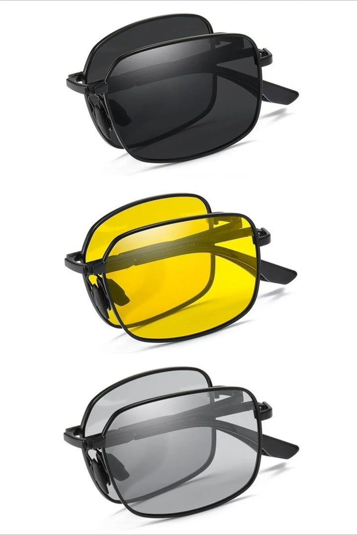 Polarized Folding Sunglasses 2 Pack Dual Use Driving Day Night color Changing Square Frame Spring 2026 Trend